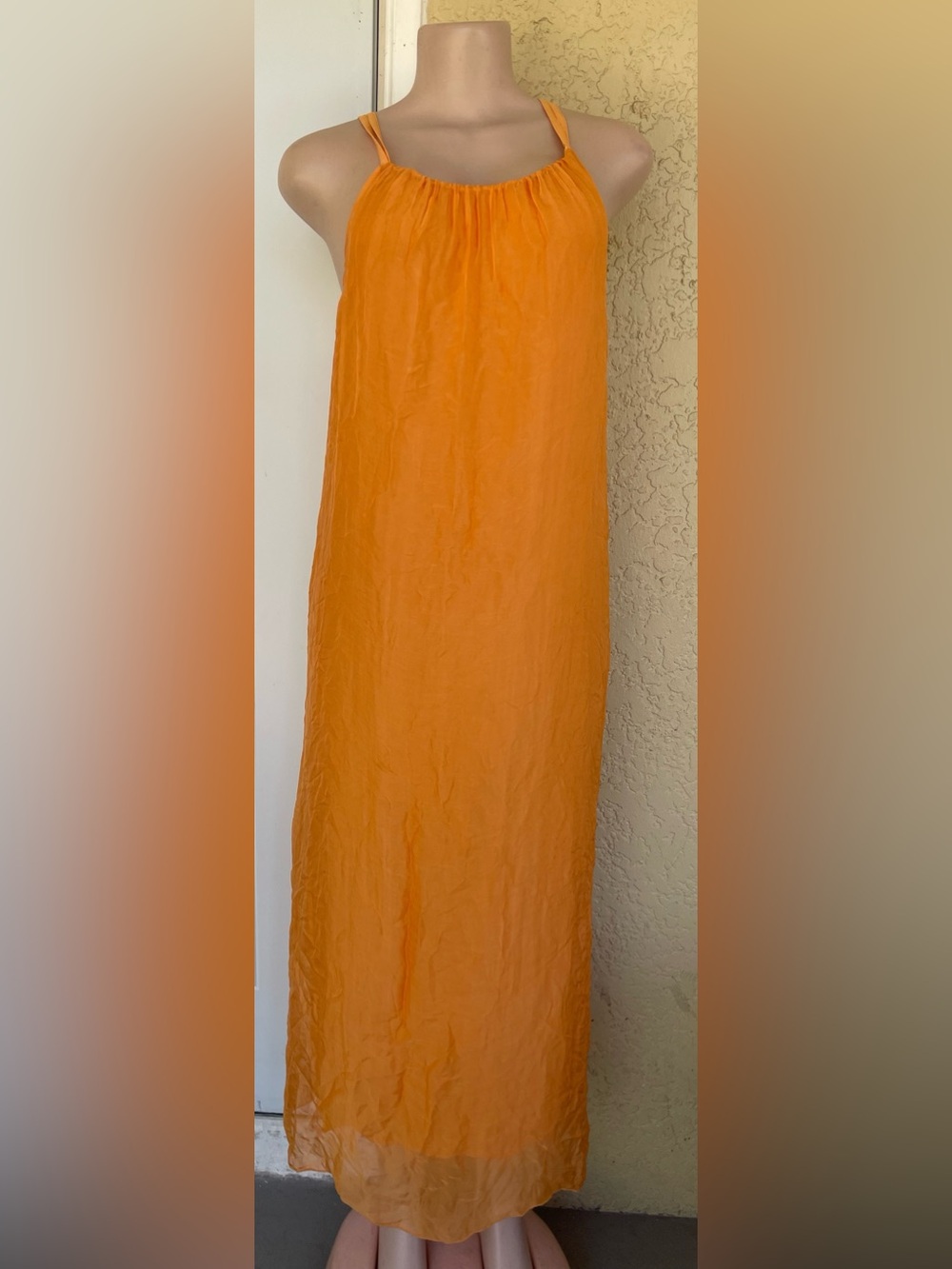 Rosemarine Sunset Orange Halter Neck Maxi Dress